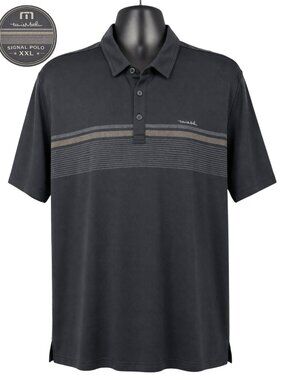 TravisMathew Signal Polo Mens XXL Charcoal Stripe Pima Cotton Blend 1MX399